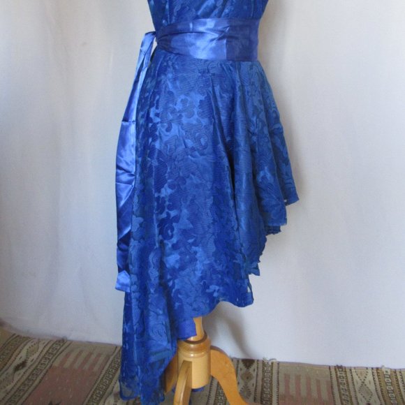 Royal Blue Lace Belted High Low Dress - Picture 2 of 11